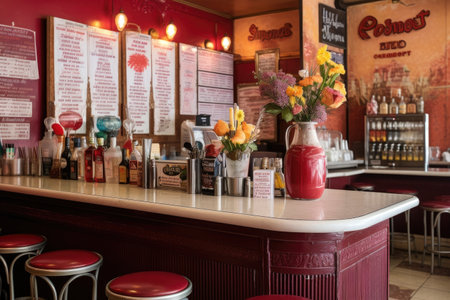 soda fountain menu board and nostalgic decor, created with generative aiの素材
