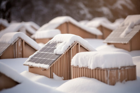a close-up of solar panels with a layer of snow, created with generative aiの素材