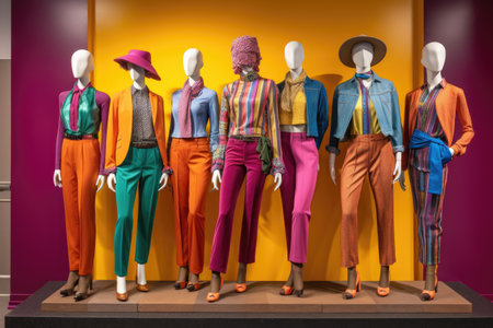 colorful mannequin display with trendy outfits, created with generative aiの素材