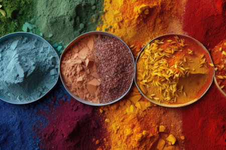 colorful spice powders forming an artistic mosaic, created with generative aiの素材