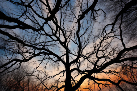 tree branches creating a fractal-like silhouette against sky, created with generative aiの素材