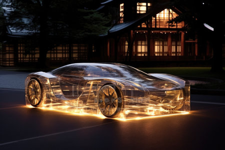 transparent concept car revealing its advanced interior mechanisms, created with generative aiの素材