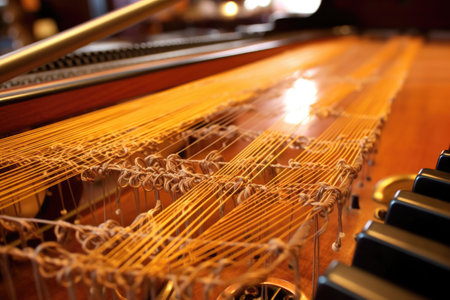 close-up of piano strings being installed, created with generative aiの素材