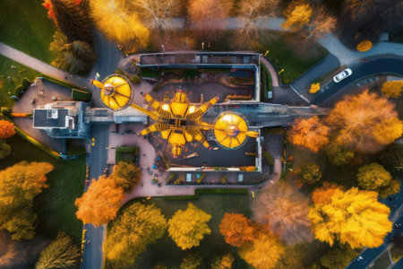 aerial view of public drone transport above park, created with generative aiの素材