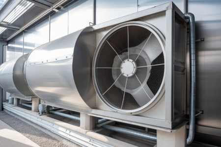 ventilation system with heat exchanger, providing clean and fresh air in the building, created with generative aiの素材