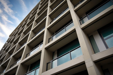 architectural detail of a modern high-rise, featuring sleek lines and sleek construction, created with generative aiの素材