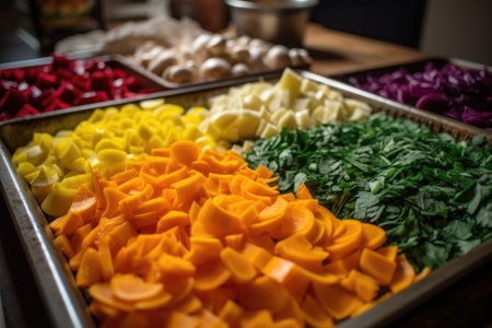 a close-up of fresh and colorful ingredients, ready to be cooked, created with generative aiの素材