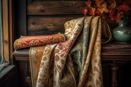 fabric with intricate pattern and color combination for rustic look, created with generative aiの素材