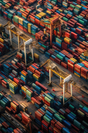 aerial view of cargo containers in a shipping port, created with generative aiの素材