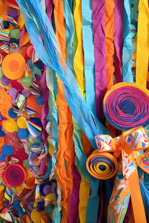 close-up of a birthday banner and streamers, created with generative aiの素材