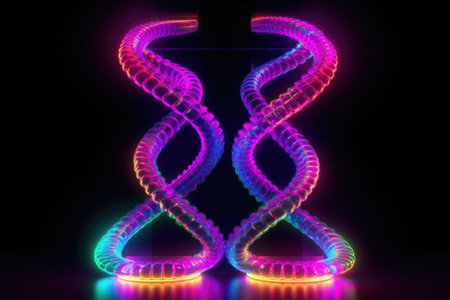 3d render of neon illuminated dna strand, created with generative aiの素材