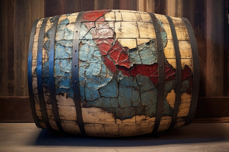 cracked and peeling paint on vintage barrel, created with generative aiの素材