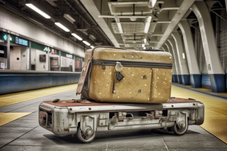 broken suitcase on baggage conveyor, created with generative aiの素材