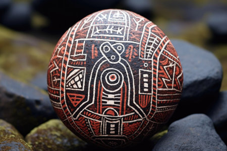 intricate tribal symbols on rock paintings, created with generative aiの素材