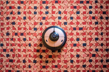 top view of robot vacuum on a patterned carpet, created with generative aiの素材