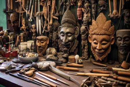 hand tools used for crafting balinese masks, created with generative aiの素材