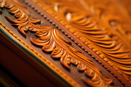 close-up of leather saddle stitching and tooling, created with generative aiの素材