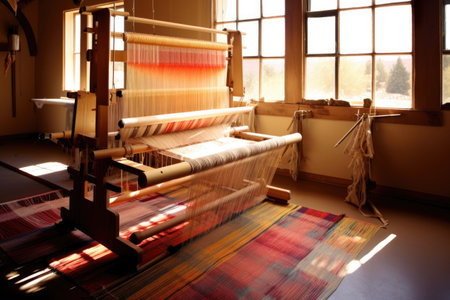 loom with partially completed navajo rug, created with generative aiの素材