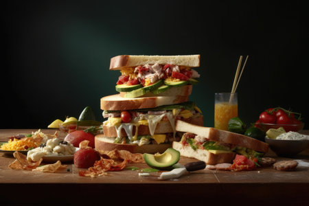 deconstructed sandwich with ingredients on side, created with generative aiの素材