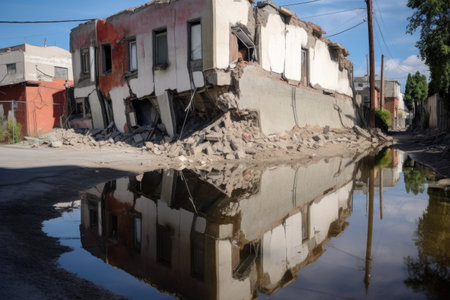 cracked building foundation after collapse, created with generative aiの素材