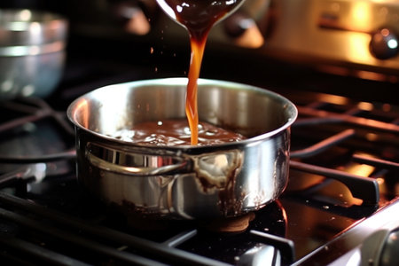 dark chocolate melting in a double boiler, created with generative aiの素材