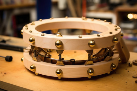 tambourine in progress, half-assembled with jingles, created with generative aiの素材