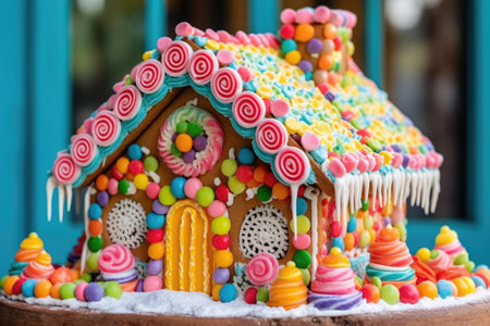 gingerbread house with colorful candy decorations, created with generative aiの素材