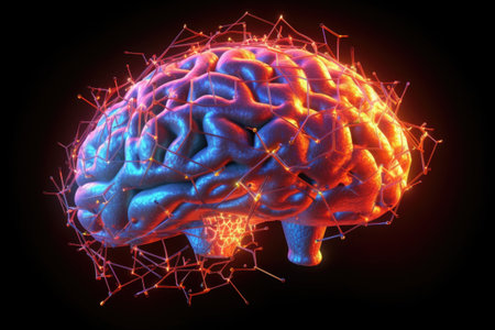 3d render of brain with glowing connection points, created with generative aiの素材