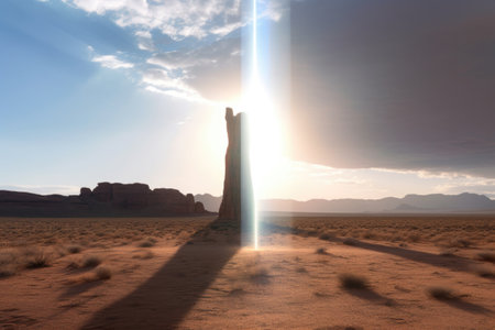 light bending due to atmospheric refraction in desert, created with generative aiの素材