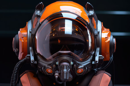 close-up of advanced helmet with heads-up display, created with generative aiの素材