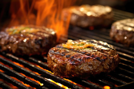 exotic zebra burgers sizzling on the grill, created with generative aiの素材