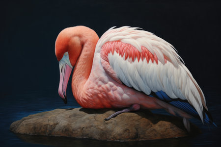 flamingo with its head tucked under its wing, resting, created with generative aiの素材