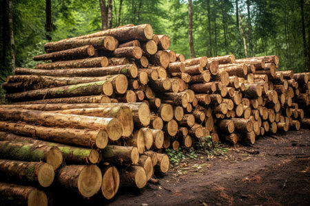 freshly cut logs ready for pulp production, created with generative aiの素材