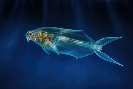 a transparent glass squid swimming near ocean floor, created with generative aiの素材