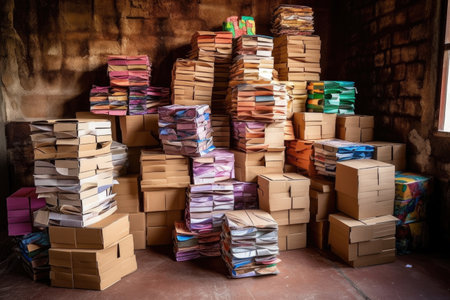 folded cardboard boxes ready for recycling, created with generative aiの素材