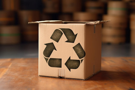 recycling symbol on a cardboard box, created with generative aiの素材