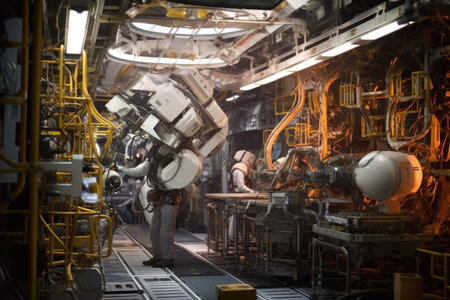robotic arms assembling spacecraft components, created with generative aiの素材