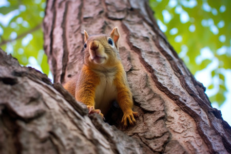 squirrel nibbling on walnut in tree, created with generative aiの素材