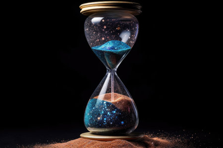 giant hourglass with galaxies as sand, created with generative aiの素材