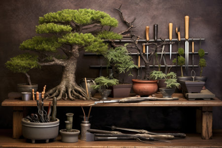 bonsai tree before and after pruning comparison, created with generative aiの素材