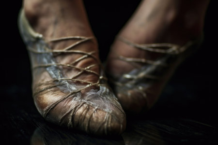 close-up of pointe shoes toe box, created with generative aiの素材