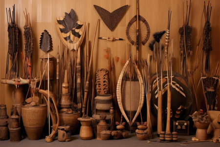 bow and arrows displayed with various wood types, created with generative aiの素材