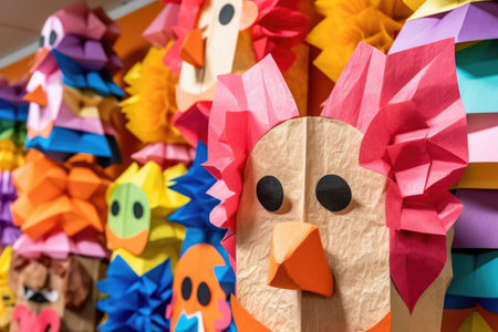 close-up of various pinata shapes ready to be decorated, created with generative aiの素材