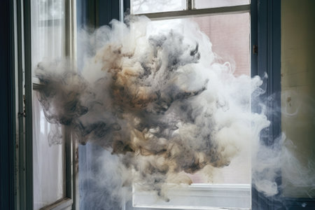 abstract shapes formed by smoke emerging from a window, created with generative aiの素材