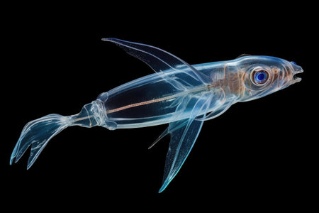 a transparent glass squid swimming near ocean floor, created with generative aiの素材