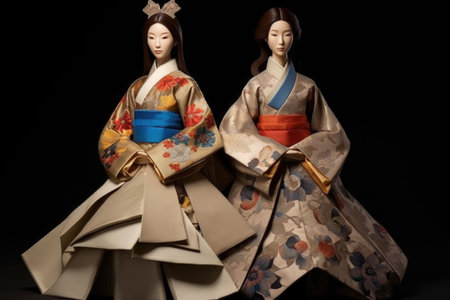 beautifully folded hanbok jeogori and chima, created with generative aiの素材