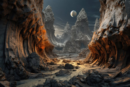 layered rock formations on asteroids surface, created with generative aiの素材