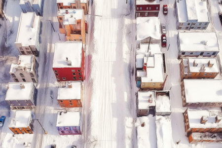 top view of unplowed street forming a snow maze, created with generative aiの素材
