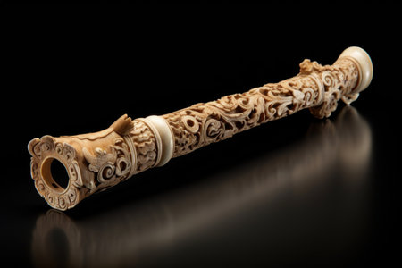 ancient wind instrument, carved from wood and bone, created with generative aiの素材