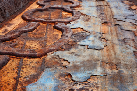 close-up of weathered route 66 sign with rusty edges, created with generative aiの素材